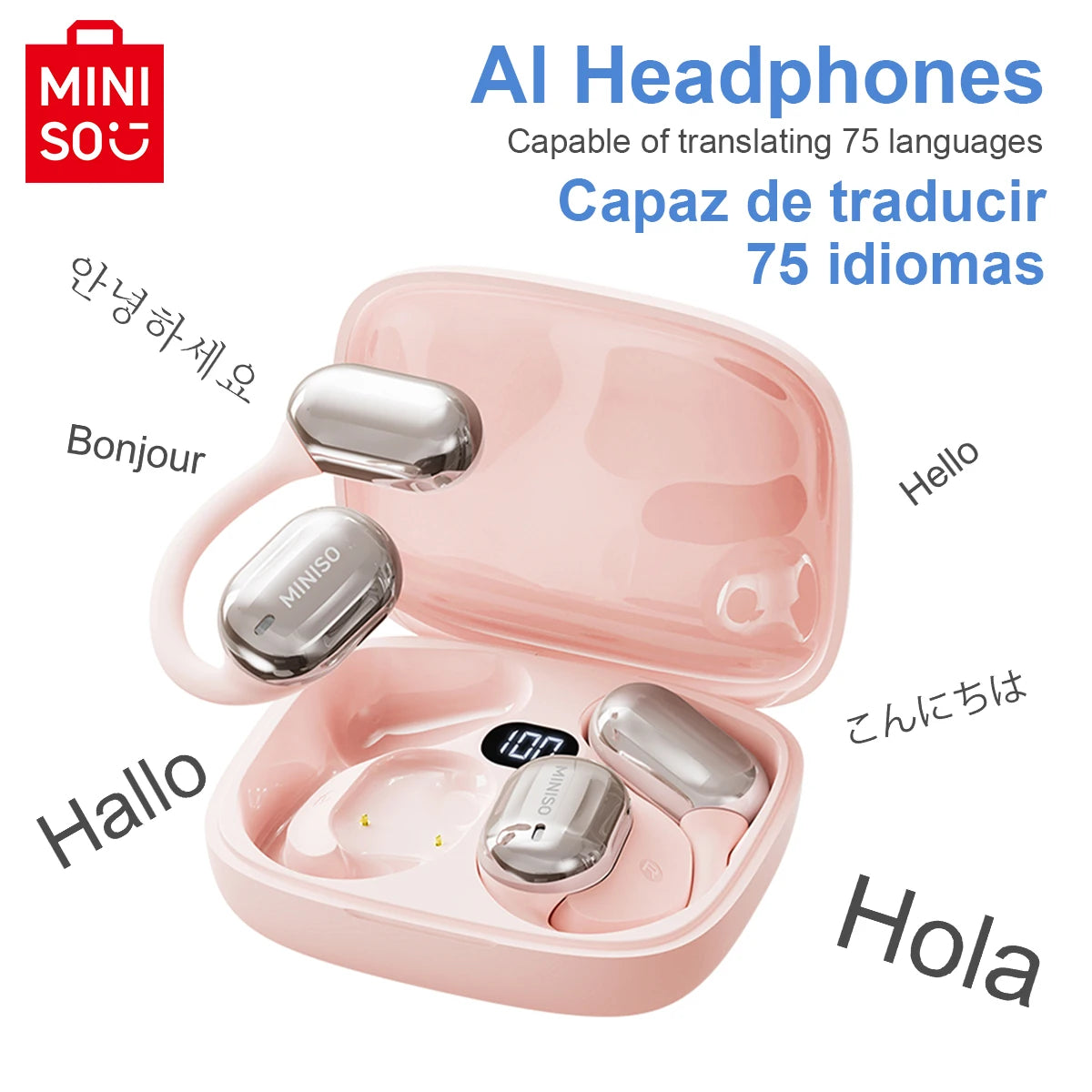 Écouteurs de traduction Bluetooth MINISO MS162 Casque sans fil AI pour voyage au bureau, unité de pilote 16 mm