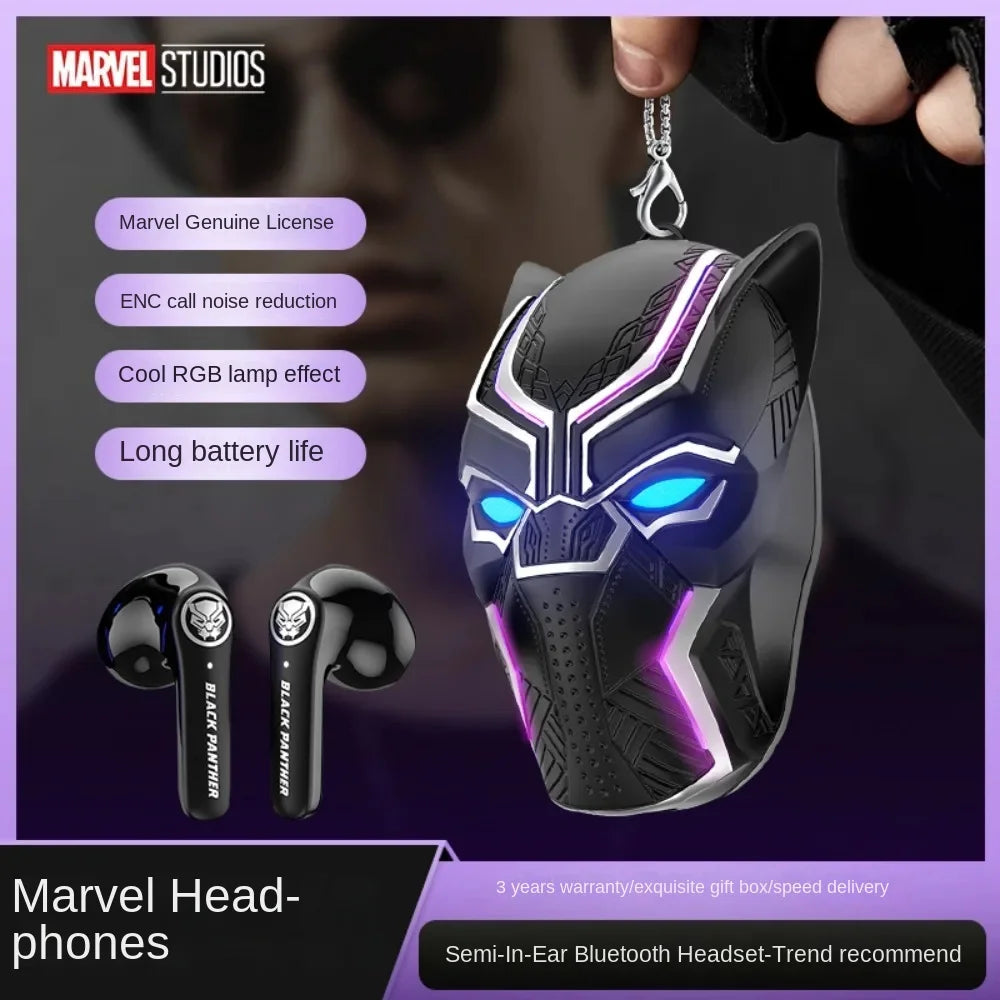 MARVEL Black Panther Paiement conjoint semi-intra-auriculaire BlueTooth Écouteurs sans fil Jeux Gaming Cadeau Garçons Réduction intelligente du bruit