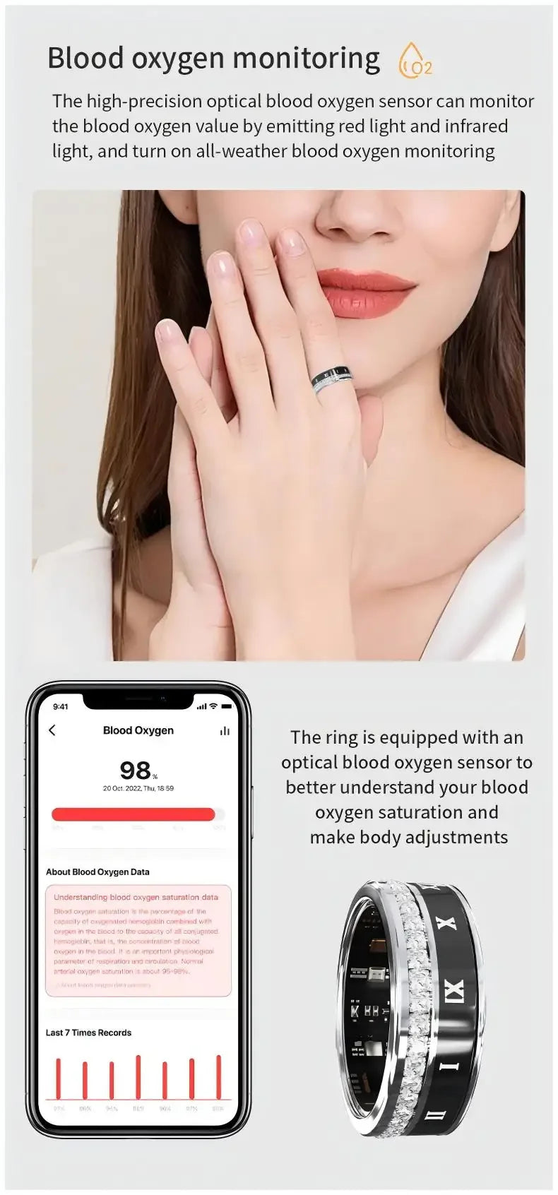 Bague intelligente Bluetooth en diamant pour hommes et femmes, bijoux de mariage, acier titane étanche, avec moniteur de fréquence cardiaque et de sommeil