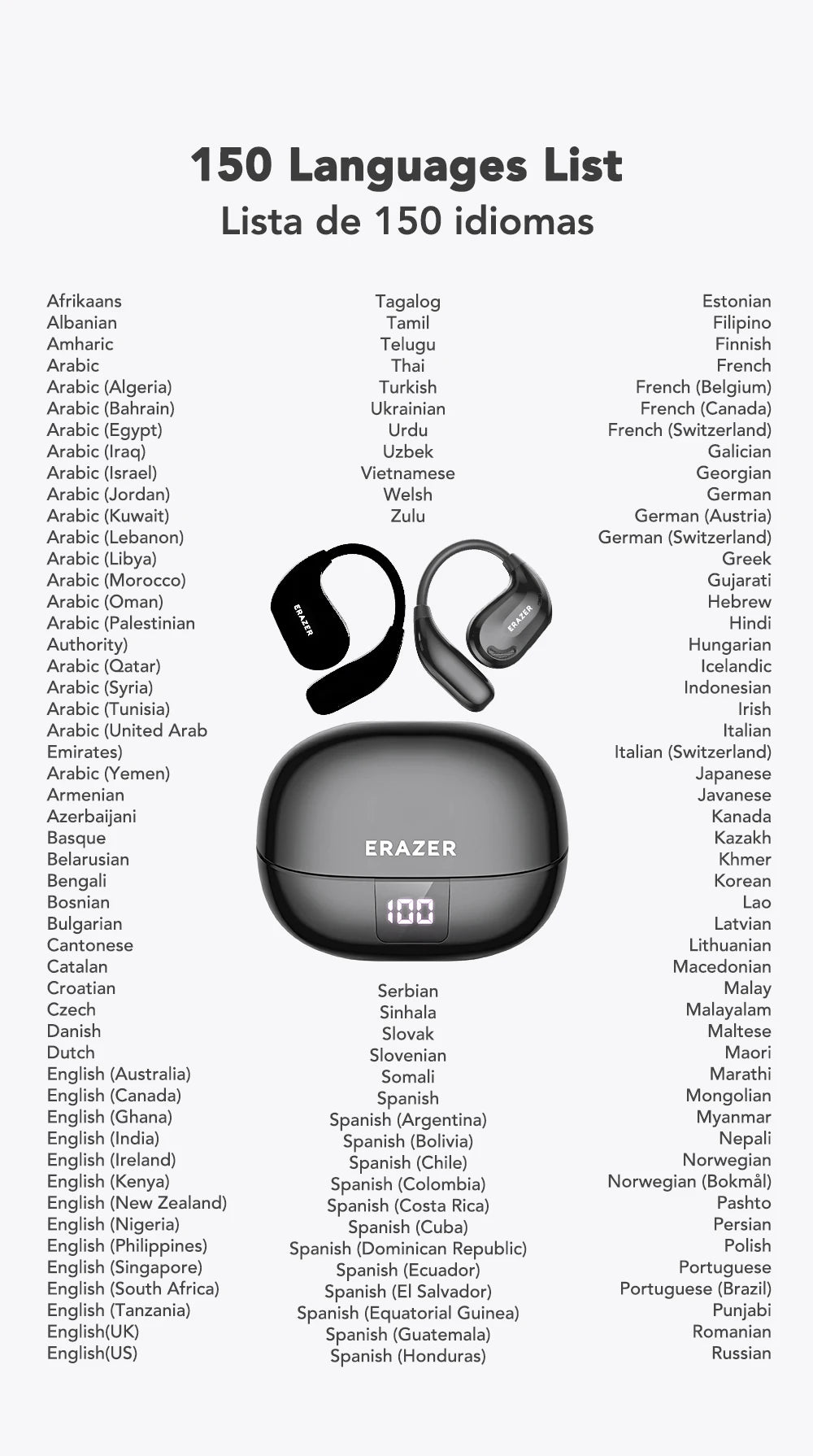 Écouteurs Bluetooth ERAZER XT66PRO Casques ASMR DIY APP Écouteurs traducteur AI Casque sans fil 13 heures d'autonomie Affichage