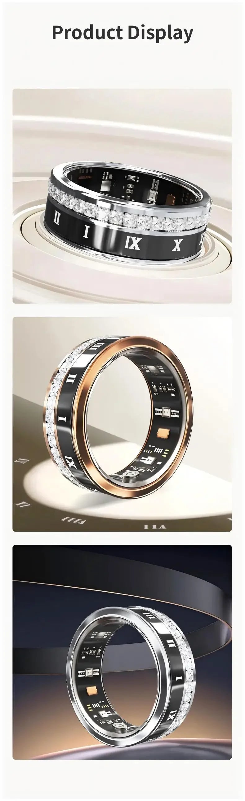 Bague intelligente Bluetooth en diamant pour hommes et femmes, bijoux de mariage, acier titane étanche, avec moniteur de fréquence cardiaque et de sommeil