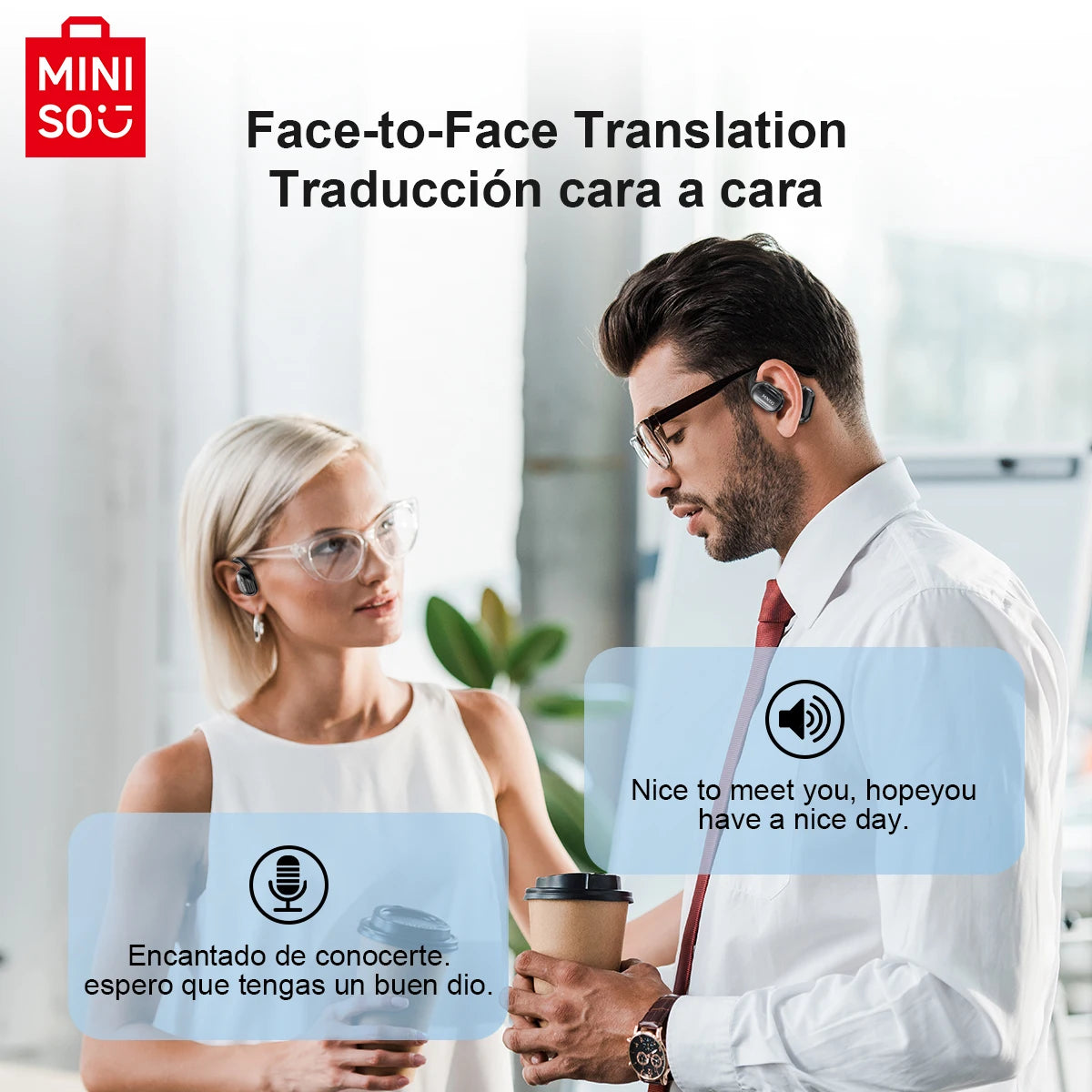 Écouteurs de traduction Bluetooth MINISO MS162 Casque sans fil AI pour voyage au bureau, unité de pilote 16 mm