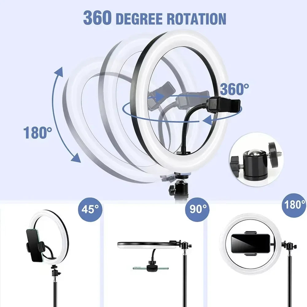 Support de téléphone pour caméra de diffusion en direct à hauteur réglable, trépied avec anneau lumineux pour selfie de 10 pouces pour tournage de vidéos Vlog sur YouTube