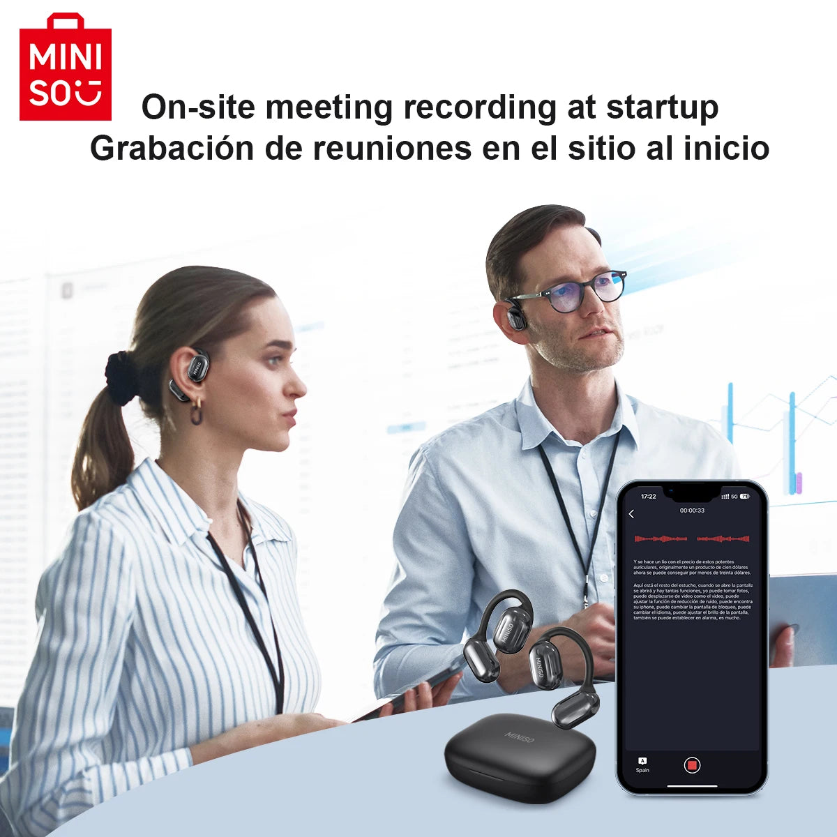 MINISO MS162 Écouteurs Bluetooth AI – Traducteur Instantané, Sans Fil, Bureau & Voyage, Unité de 16mm