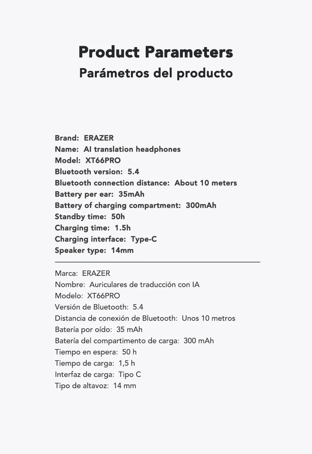 Écouteurs Bluetooth ERAZER XT66PRO Casques ASMR DIY APP Écouteurs traducteur AI Casque sans fil 13 heures d'autonomie Affichage